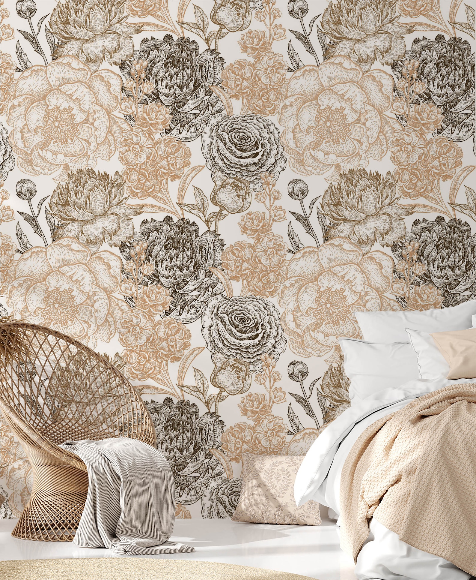 Vintage Brown Floral Wallpaper for Walls Large Flowers Wall Etsy México