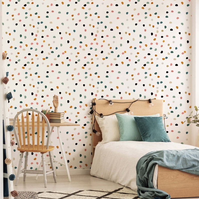Colorful Polka Dot Peel And Stick Wallpaper, Nursery Wallpaper, Removable Wallpaper For Kids, Playroom Wallpaper, Nursery Wall Decor image 3