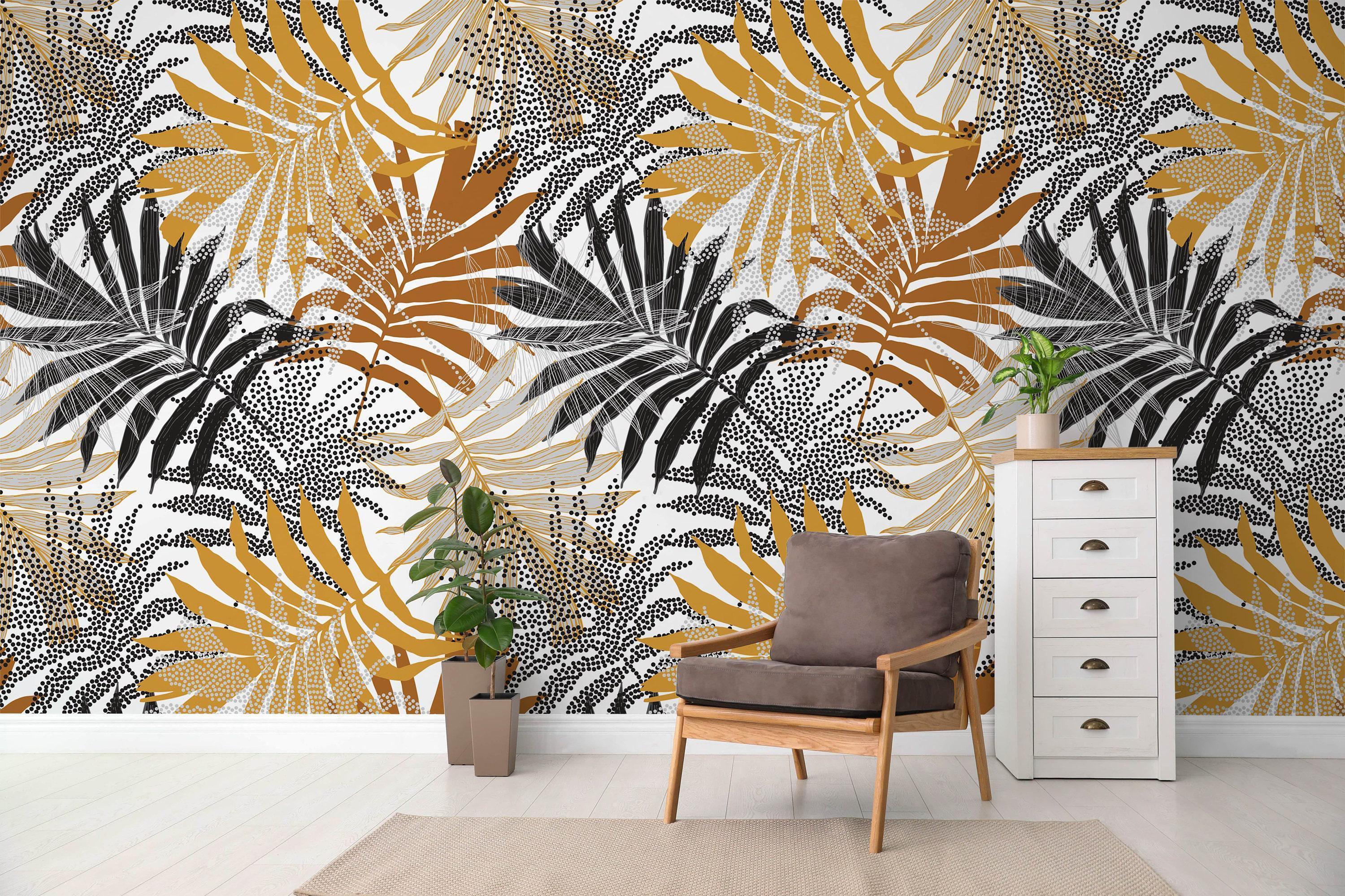 Tropical Palm Leaves Peel and Stick Wallpaper – Botanical Wall Mural ...