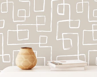Beige Abstract Line Wallpaper Mural | Geometric Removable Peel and Stick Vinyl for Home Living Room or Office Wall Covering