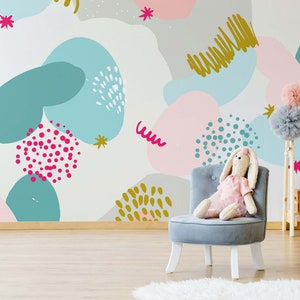 Colorful Daycare Wallpaper for Kids Room, Abstract Nursery Wall Mural, Fun Wallpaper for Kid’s Room, Cute Kids Wall Art Wallpaper