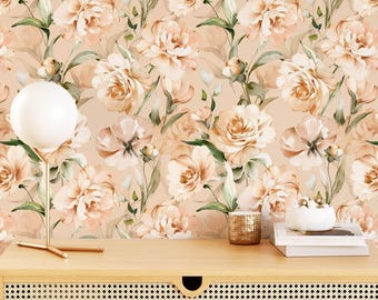 Floral Wallpaper Removable Beige Peel and Stick Vintage Wallpaper For Bedroom Decor