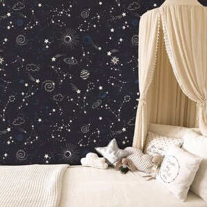 Starry Night Sky Peel and Stick Wallpaper – Removable Kids Room Decor ...