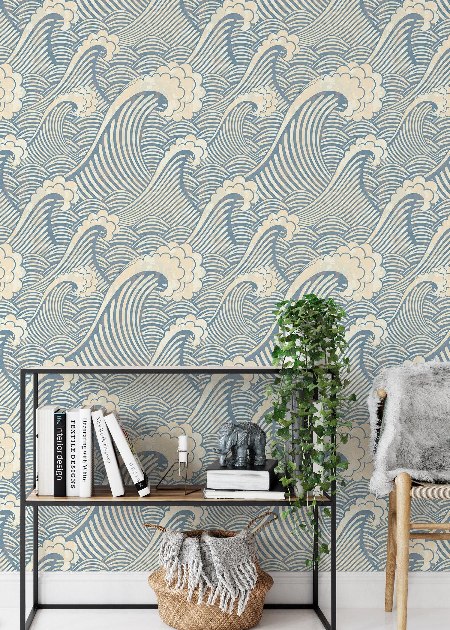 Blue Waves Wallpaper Removable Ocean Wall Mural for Bedroom Peel and ...