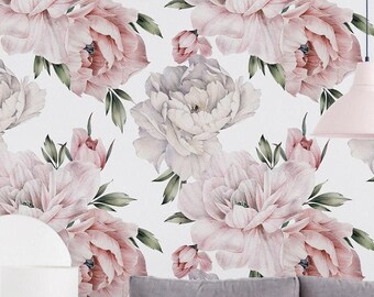 Floral Wallpaper Removable Peel and Stick Maximalist Vintage Peony Wallpaper for Bedroom Living Room & Kitchen Decor