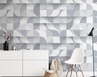 Mid Century Abstract Circle Geometric Wallpaper Removable Peel and Stick Decor