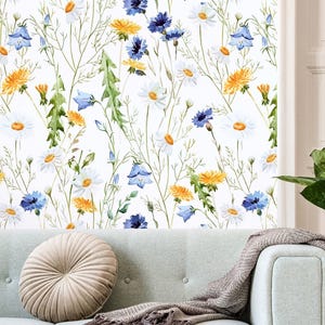 Watercolor Wildflower Wallpaper, Yellow Floral Wallpaper, Abstract Wallpaper, Meadow Botanical Wallpaper, Boho Peel and Stick Wallpaper