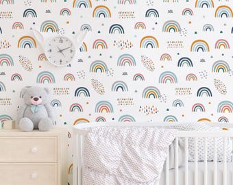 Boho Regenbogen Kinderzimmer Tapete - Weiche Farbe Schälen und Stick Abnehmbares Dekor