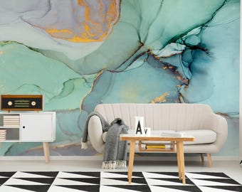 Green Gold Marble Wallpaper Abstract Metallic Peel and Stick Decor