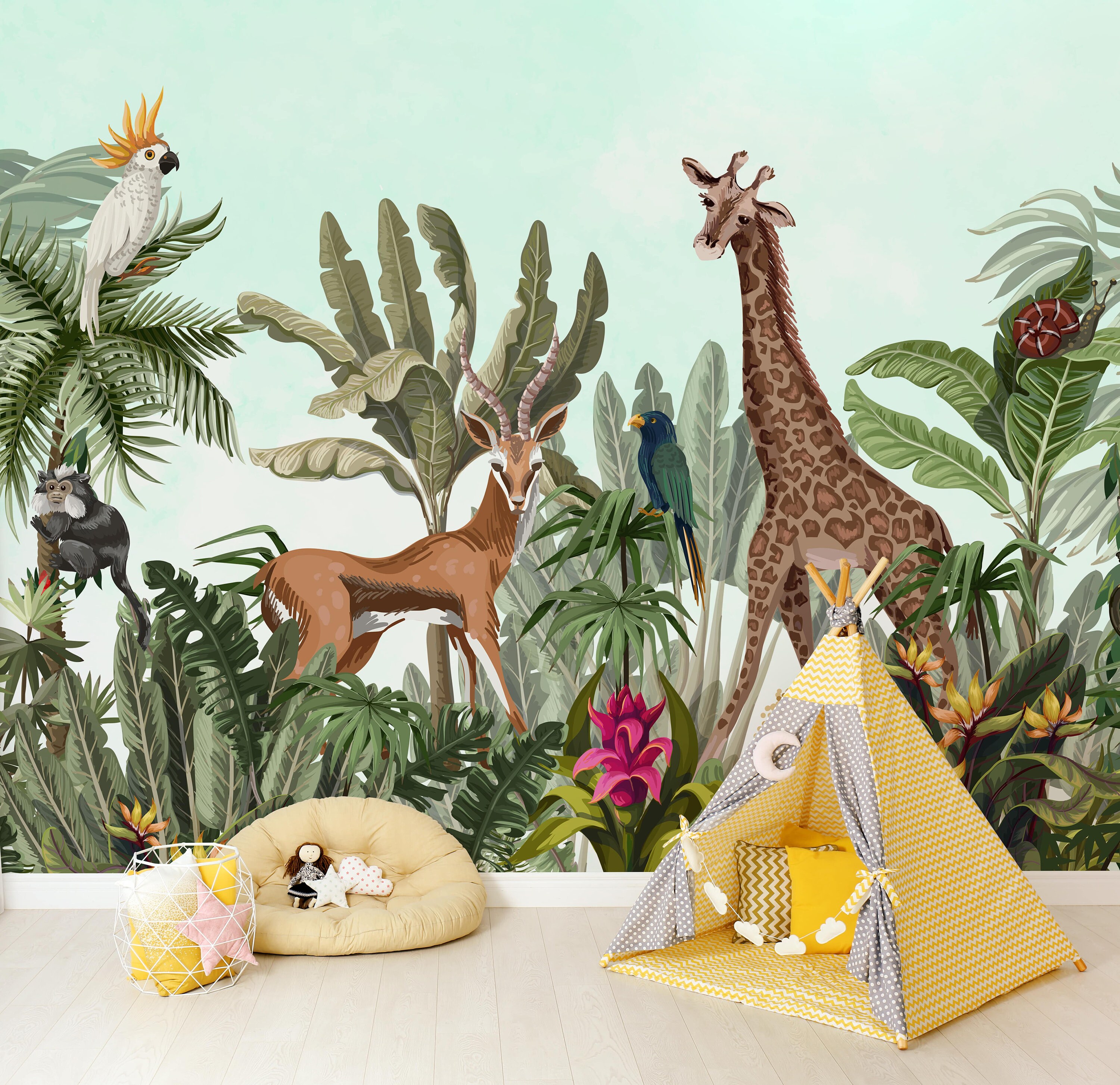 Safari wallpaper for kids with animals. Peel and Stick | Etsy