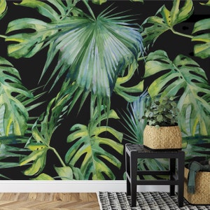 Tropical Wallpaper Peel and Stick, Big Leaves Wallpaper, Tropical Wall Mural Leaves, Maximalist Wallpaper Jungle,Large Leaves Mural
