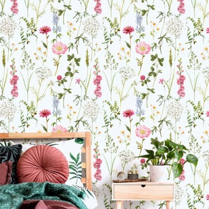 Removable Wallpaper Peel and Stick Wallpaper Wall Paper Wall Mural Wildflowers wallpaper Floral Wallpaper Watercolor Wallpaper Home Decor