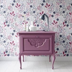 Cute wallpaper, Nursery art mural, Botanical peel and stick floral mural, Girl bedroom decor, Vinyl custom wallpaper, Scandinavian décor
