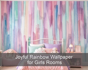 Peel and Stick Wallpaper, Watercolors Wallpaper, Pastel Rainbow Ombre, Cheerful Colorful Accent for Nursery, Kids Room or Playroom A001D