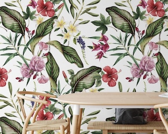 Tropical Floral Wallpaper Botanical Leaves Peel and Stick Mural Living Room