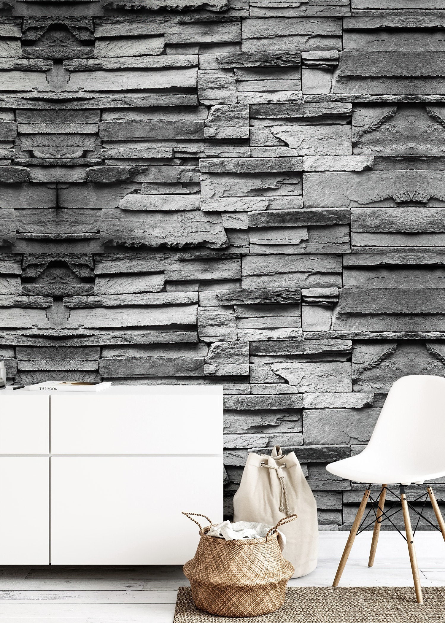 Grey Brick Stone Wallpaper Prepasted or Peel and Stick 3d Etsy