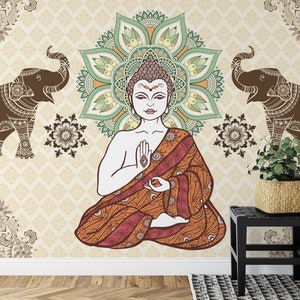 Vintage Buddha Wallpaper, Buddha wall decor, Peel and stick wallpaper, Indian wallpaper, Buddha art mural, Custom wallpaper