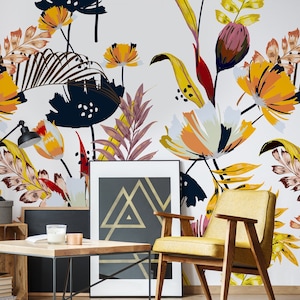 Big Bold Flower Wallpaper, Large Floral Wallpaper, Self adhesive wallpaper,Peel and Stick Wall Mural,Wallpaper mural floral,Garden wallpaper