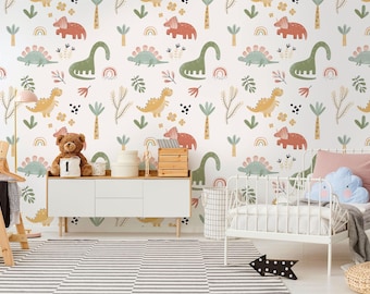Dinosaur Kids Wallpaper Removable Peel and Stick Wall Mural for Nursery Boys Bedroom