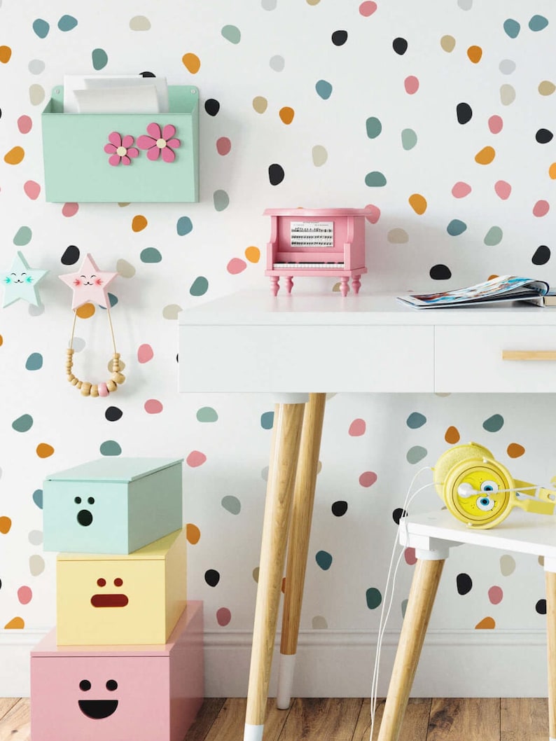 Colorful Polka Dot Peel And Stick Wallpaper, Nursery Wallpaper, Removable Wallpaper For Kids, Playroom Wallpaper, Nursery Wall Decor image 2