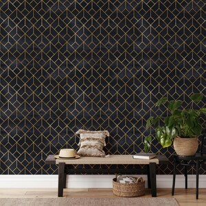 Black Gold Geometric Wallpaper Art Deco Peel and Stick Removable Wall Decor image 3