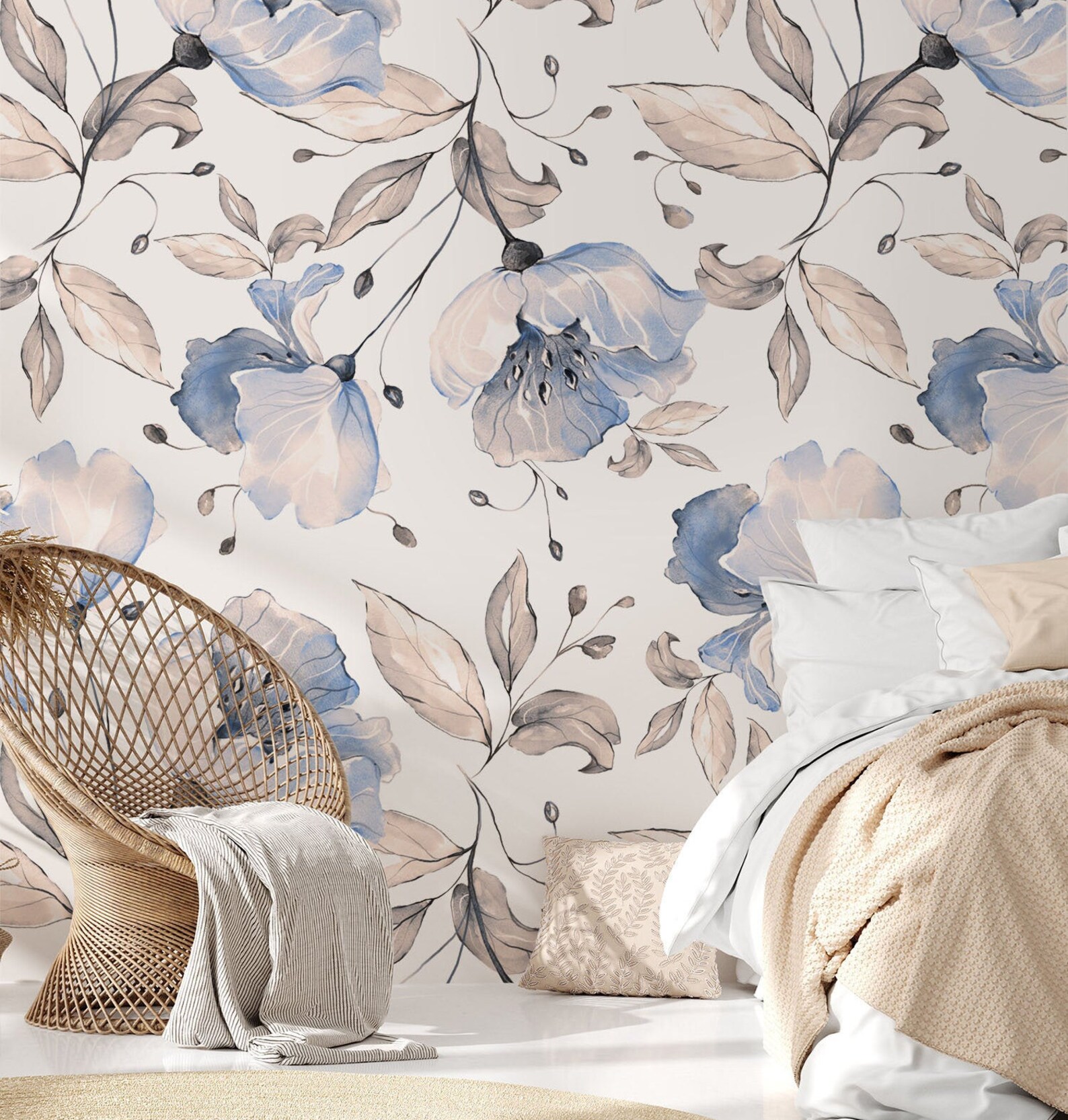 Peel and Stick Wallpaper Flower White Wallpaper Removable Etsy