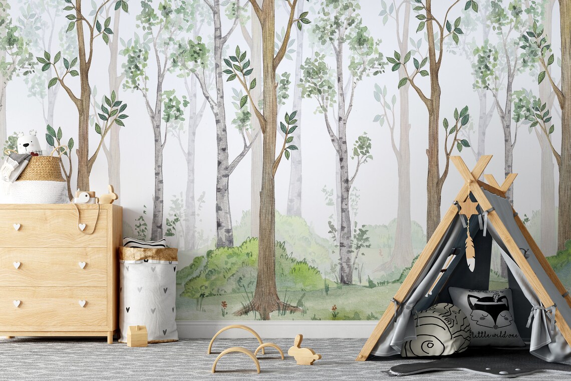 Peel & Stick Wallpaper Trees Forest Wallpaper for Nursery | Etsy