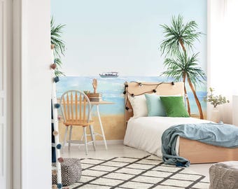 Tropical Palm Trees Beach Wallpaper Removable SelfAdhesive Coastal Decor
