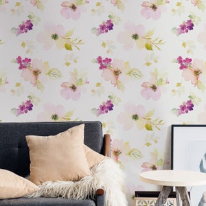 Pink flower mural, Adhesive wallpaper, Textured wallpaper, Luxury home decor, Vinyl wall decor, Custom wildflower mural, Vintage wallpaper