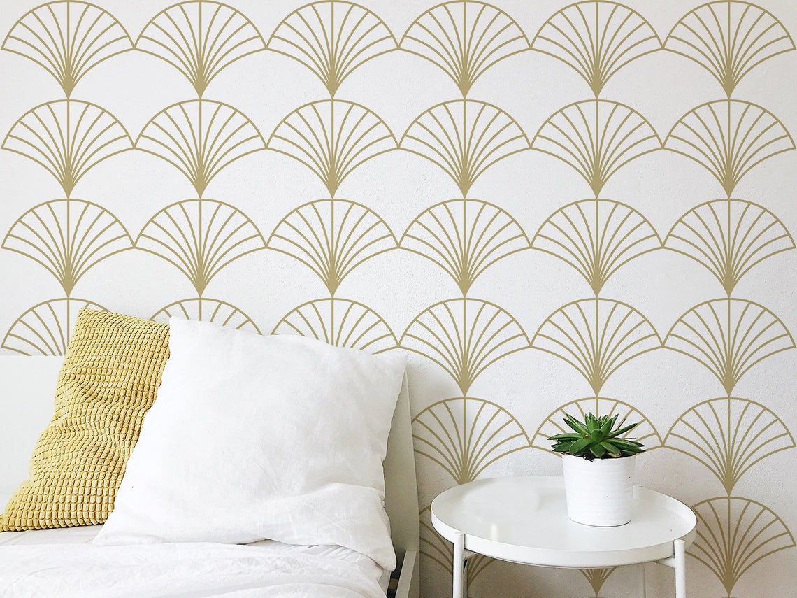 Peel and Stick Wallpaper Home Decor Gold & White Geometric | Etsy