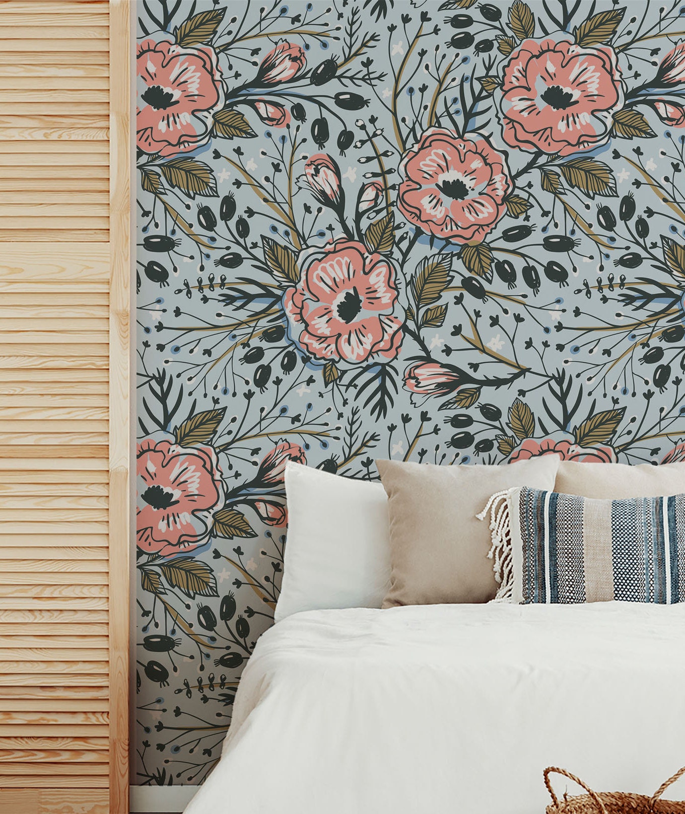 Floral Wallpaper Peel and Stick Floral Wallpaper Removable Etsy