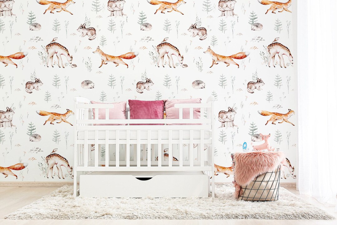 Forest Animals Kids Room Wallpaper, Peel Stick Nursery Art Mural ...