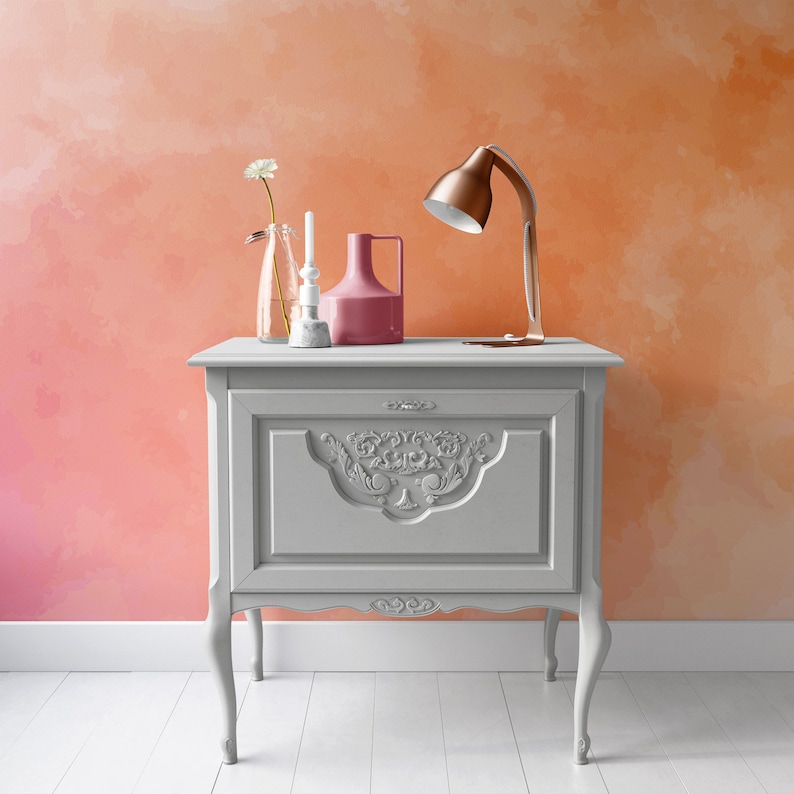 Buy Pink and Orange Peel Stick Wallpaper, Peach Watercolor Wallpaper