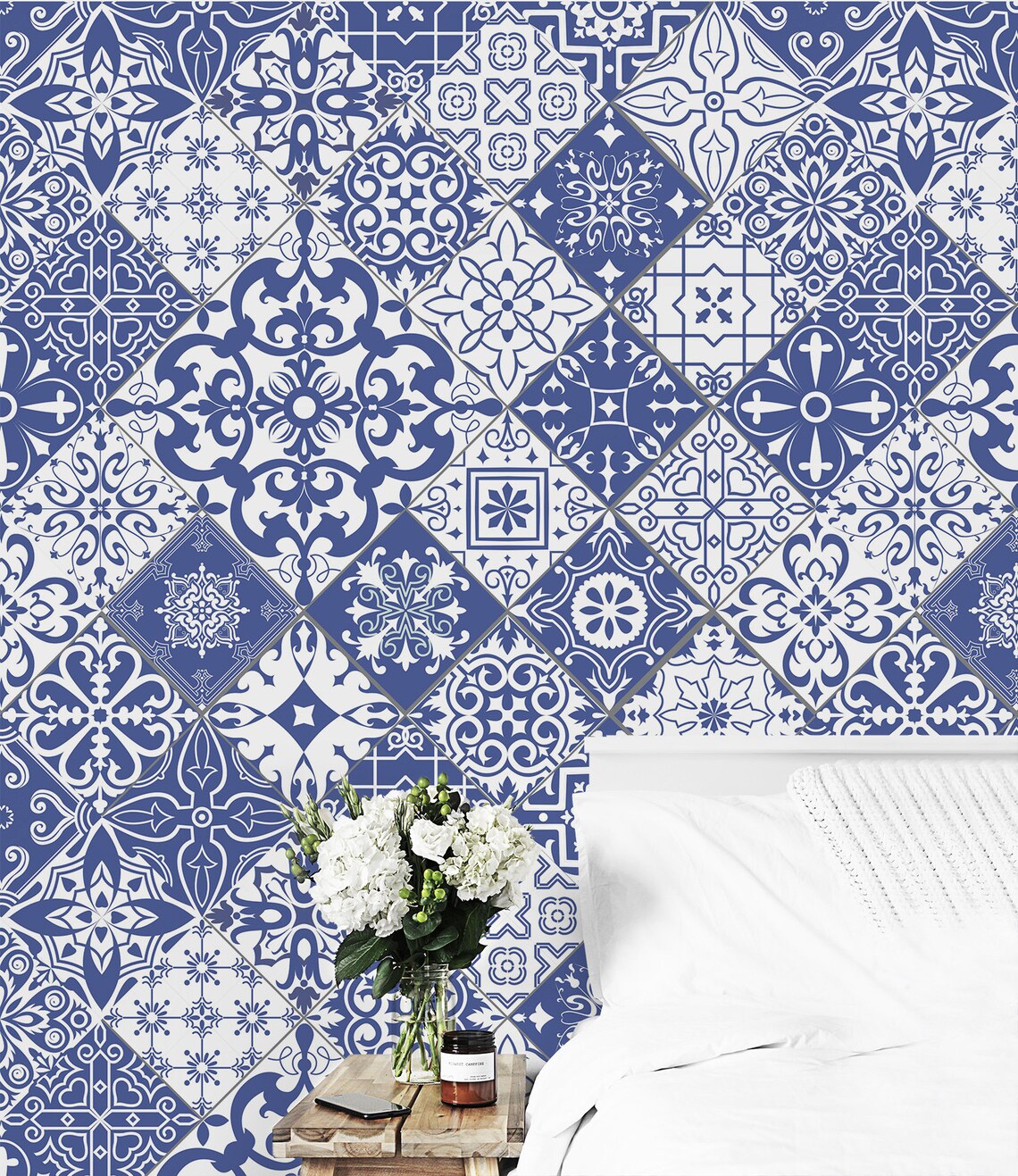 Peel and Stick Tile Wallpaper Beautiful Blue Wallpaper | Etsy