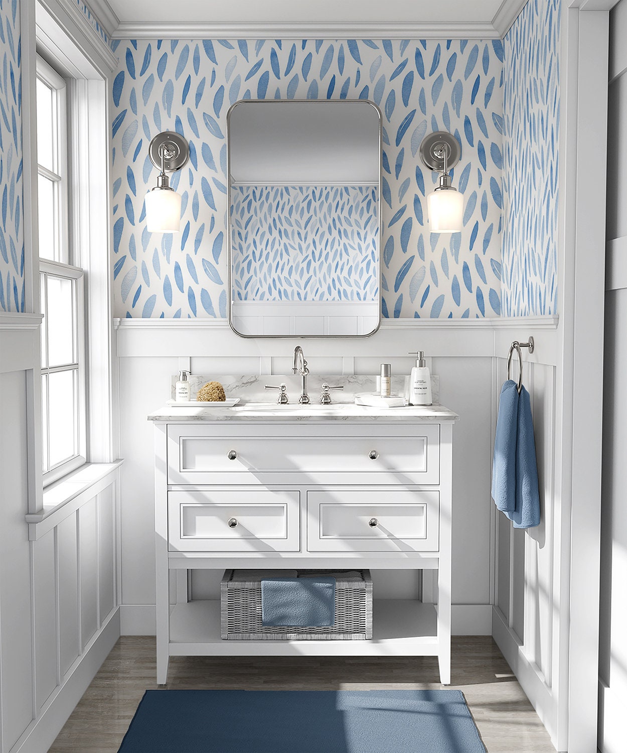 Peel and Stick Blue Watercolor Wallpaper Home Decor Odour Etsy