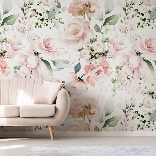 Peel and Stick Pink Floral Wallpaper Light Pink Rose - Etsy Peel and Stick Pink Floral Wallpaper Light Pink Rose - Etsy
