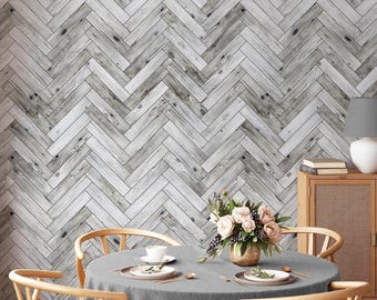 Geometric Wallpaper in Peel and Stick Featuring Rustic Wood Scandinavian Grey Pattern Removable Wall Mural for Home Decor