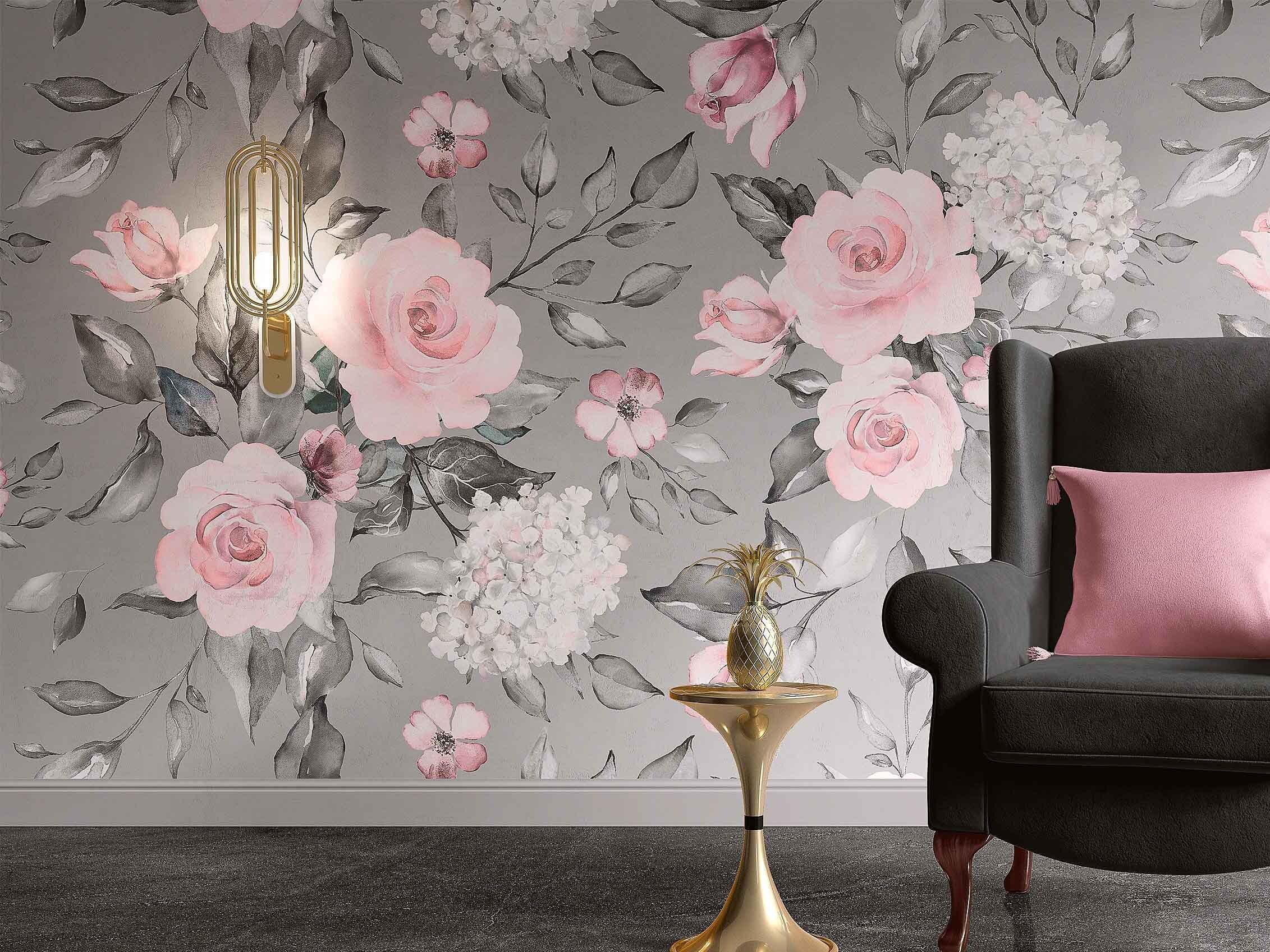 Pink Peony Floral Wallpaper – Moody Botanical Removable Wall Mural ...