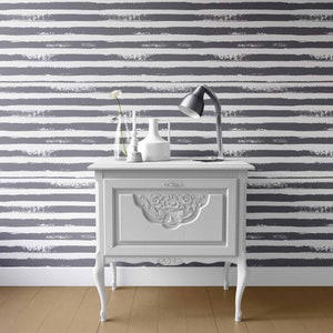 Black and White Striped Geometric Wallpaper, Scandinavian Removable Wallpaper, Peel and Stick Wallpaper, Minimalist Wallpaper Mural