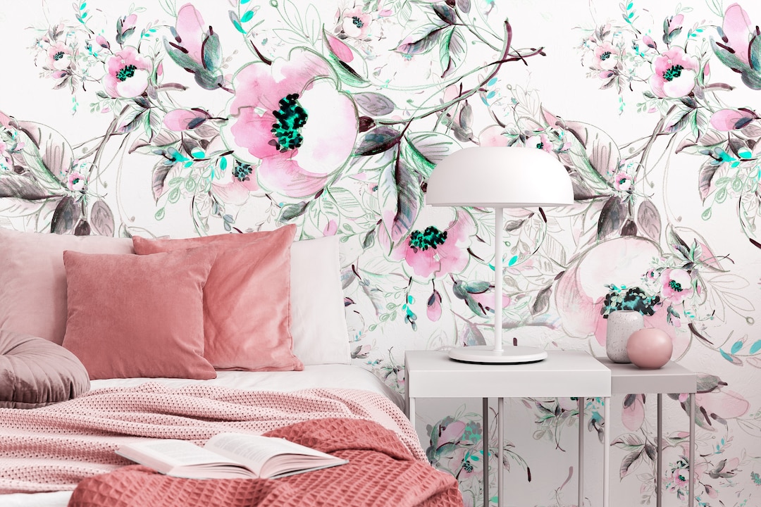 Pink Peony Flowers Floral Wallpaper Peel and Stick, Botanical Removable ...