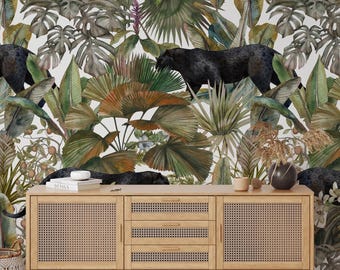 Papel pintado botánico de pantera negra tropical, removible, decoración de pared de selva, autoadhesivo.