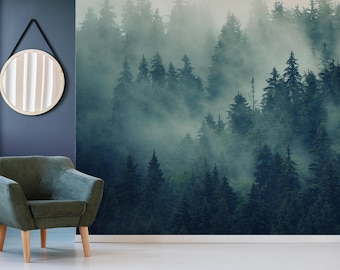 Forest Landscape Peel and Stick Wallpaper Removable Woodland Trees Mural