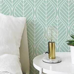 Botanical Leaf Geometric Green Wallpaper Removable Vinyl Peel and Stick Bedroom Decor bild 2