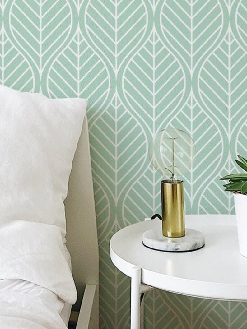 Botanical Leaf Geometric Green Wallpaper Removable Vinyl Peel and Stick Bedroom Decor bild 2