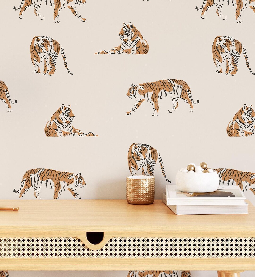 Tropical Wallpaper in Peel and Stick Featuring Tiger Print Bold Safari ...