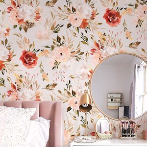 Self Adhesive Floral Wallpaper, Prepasted and Unpasted Wallpaper, Flowers Wall Mural, Peel and Stick Wallpaper, Kitchen Washable Wallpaper