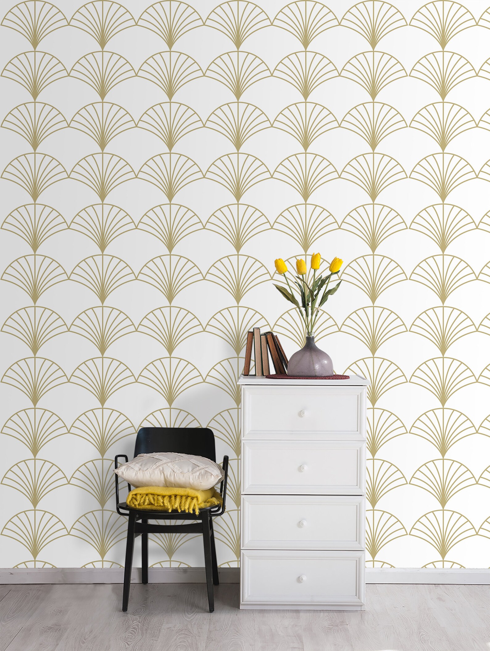 Peel and Stick Wallpaper Home Decor Gold & White Geometric - Etsy