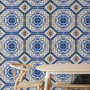 Mediterranean Blue Tile Wallpaper Blue and White Moroccan - Etsy
