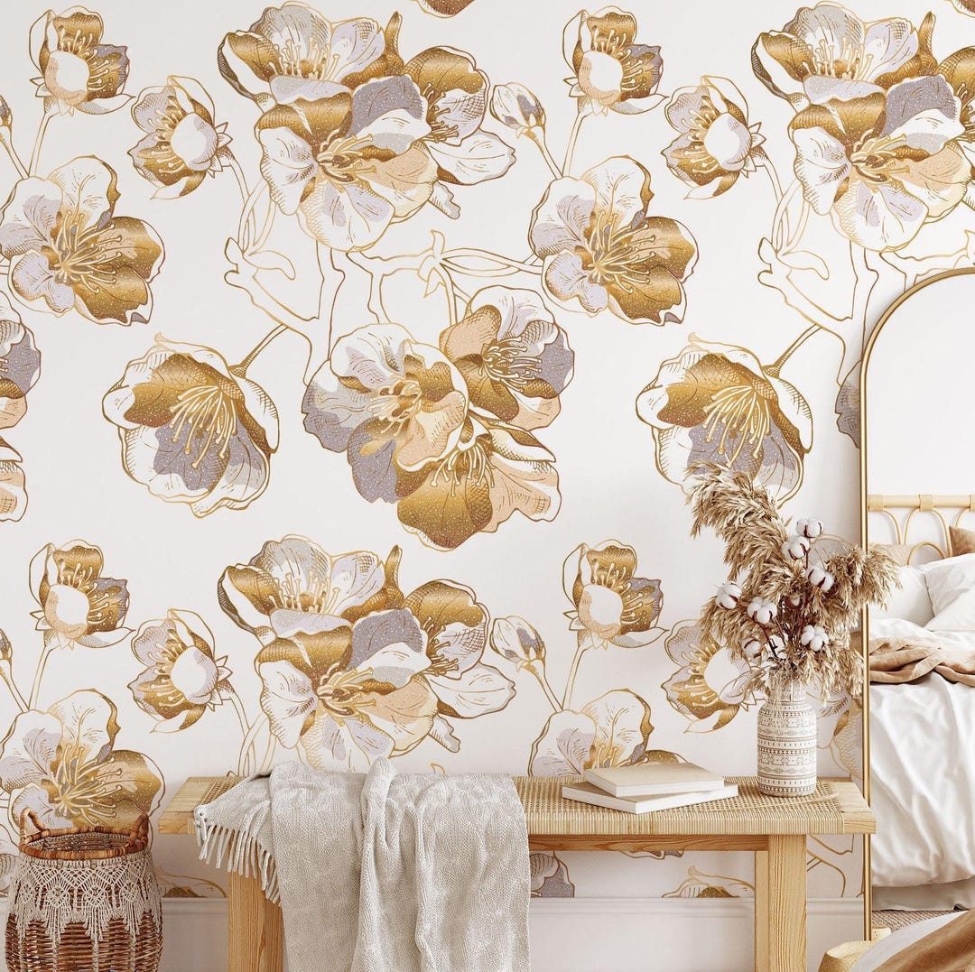 Floral Wallpaper Peel and Stick Vinyl Retro 70s Vintage Botanical Wall ...