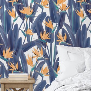 Tropical wallpaper, Beautiful removable wallpaper, Peel and stick colorful mural, Bedroom wallpaper abstract, Flower Wallpaper